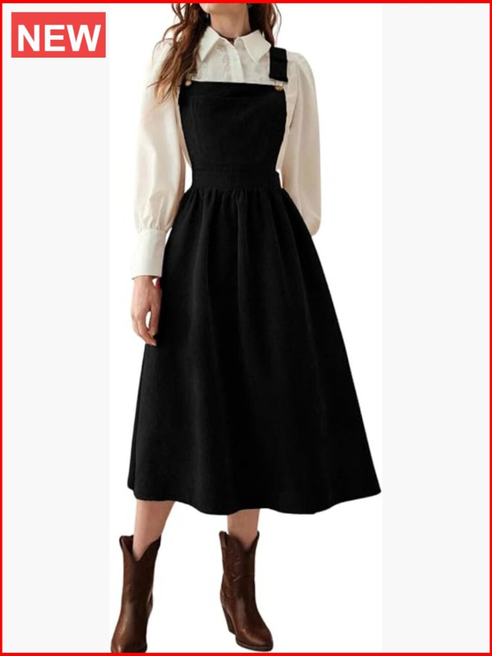 Corduroy Overall Dress with Adjustable Straps A-Line Midi Jumper Dress
